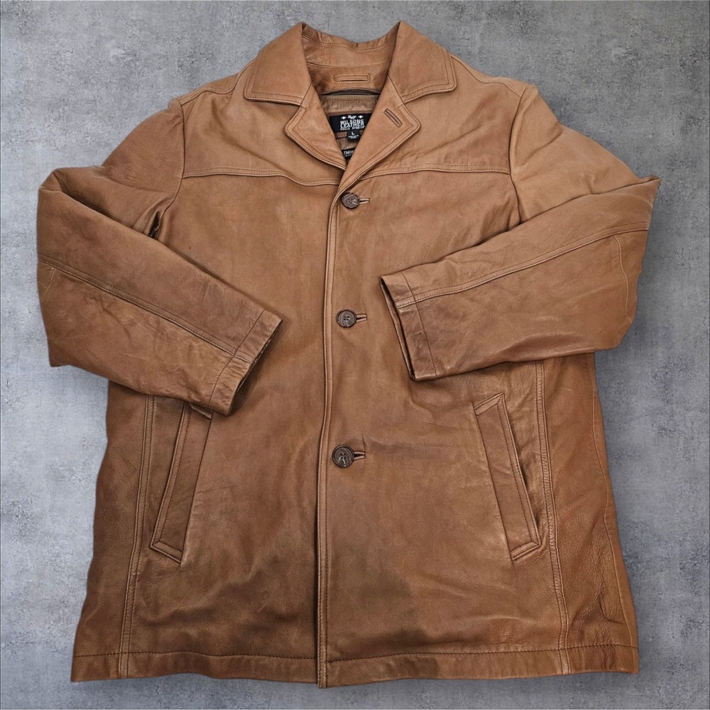 Wilsons Camel Italian Leather Button Front Jacket Removeable Thinsulate Lining
